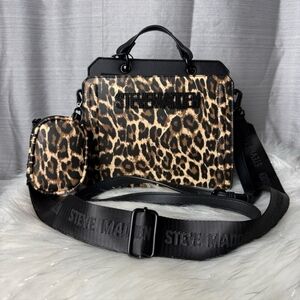 Steve Madden Bevelyn Leopard Print Crossbody Bag with Black Accents